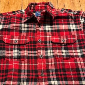 Red Plaid Button-Up Shirt bills khakis USA large